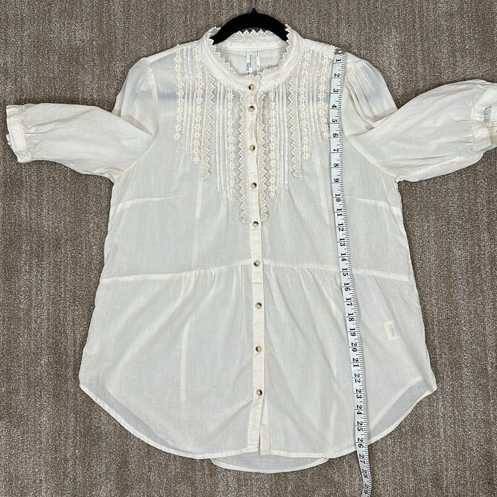 Anthropologie Feather Bone Beatrice Lace-Trimmed Button Cotton Blouse Women Sz 8 - Picture 5 of 9